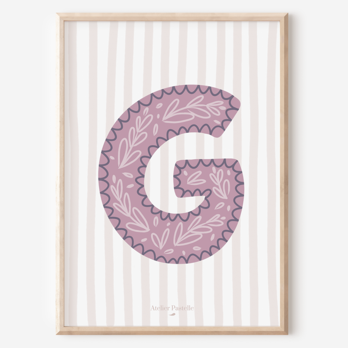 Affiche lettre G motif brindilles violet - collection Les Petites Initiales