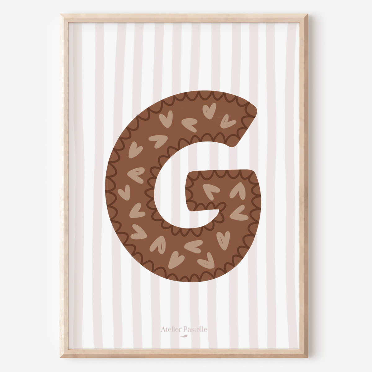 Affiche lettre G motif coeurs marron - collection Les Petites Initiales