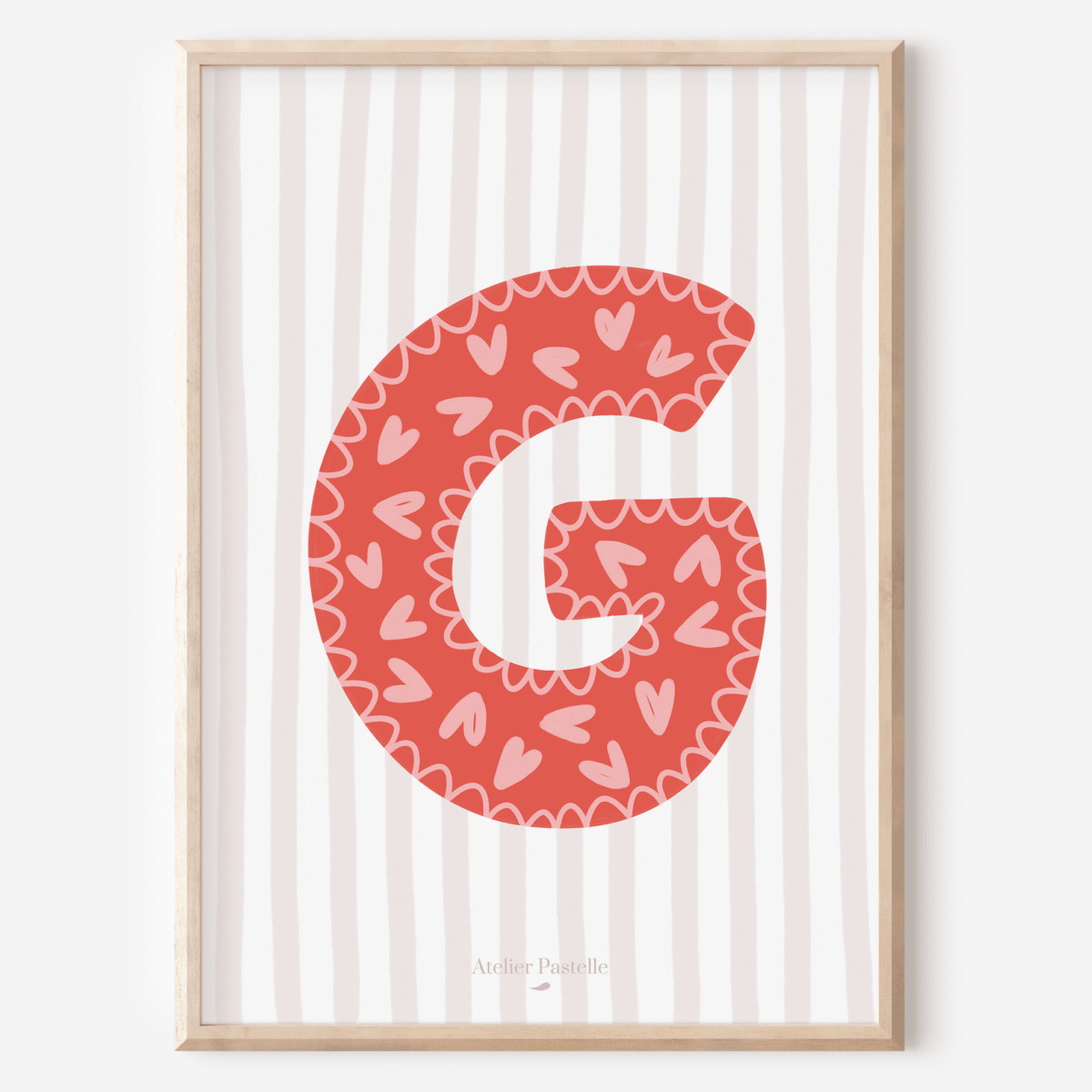Affiche lettre G motif coeurs rouge - collection Les Petites Initiales