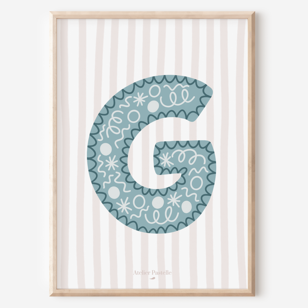Affiche lettre G motif confettis bleu clair - collection Les Petites Initiales