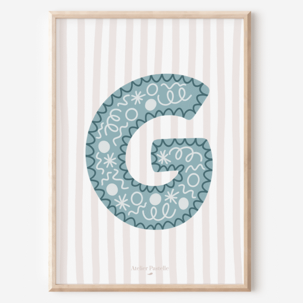 Affiche lettre G motif confettis bleu clair - collection Les Petites Initiales