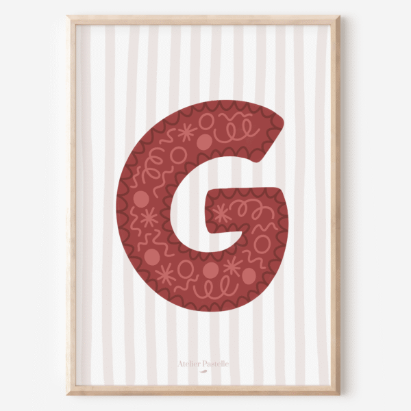 Affiche lettre G motif confettis bordeaux - collection Les Petites Initiales