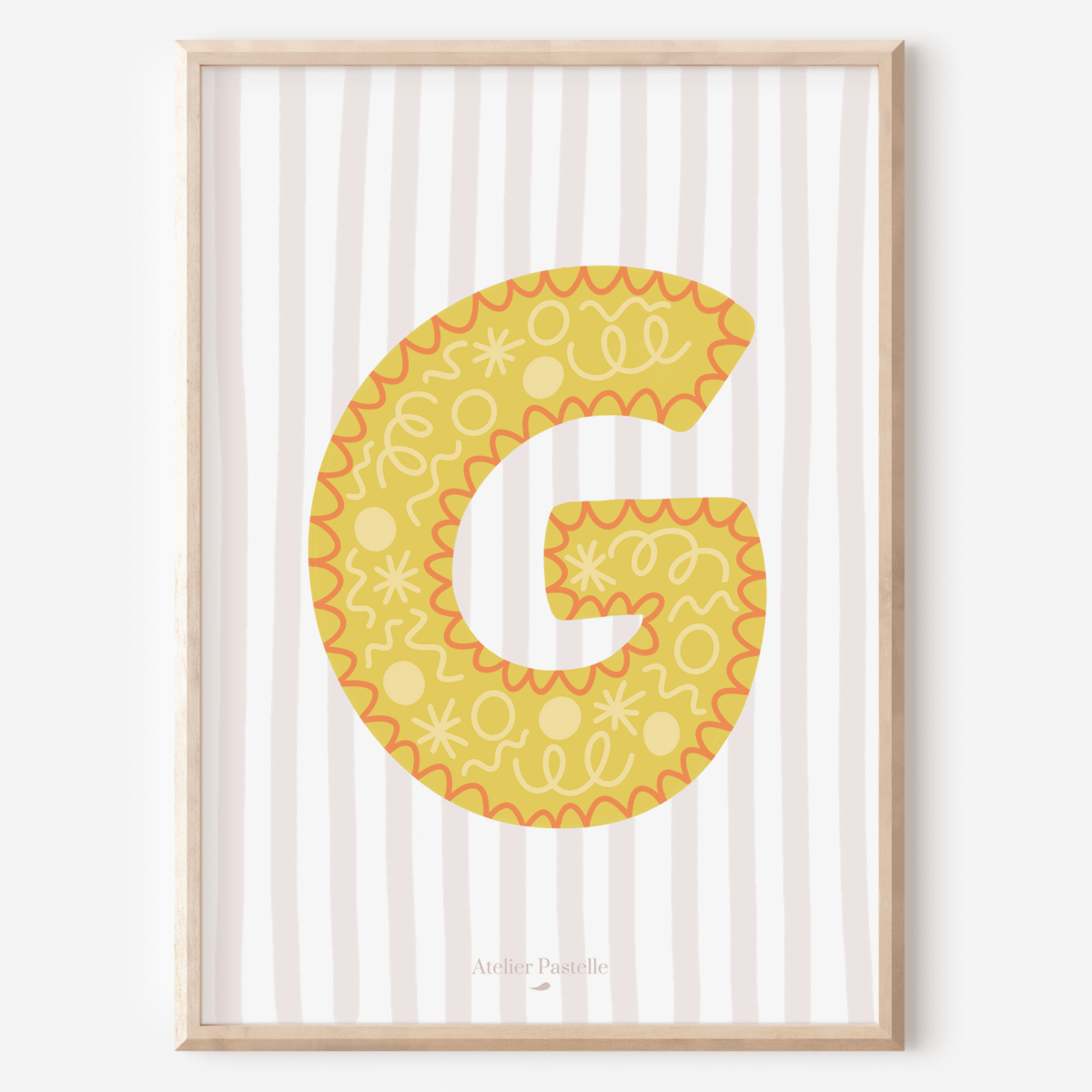 Affiche lettre G motif confettis jaune - collection Les Petites Initiales
