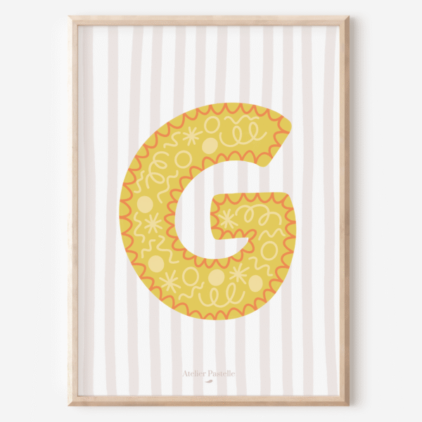 Affiche lettre G motif confettis jaune - collection Les Petites Initiales
