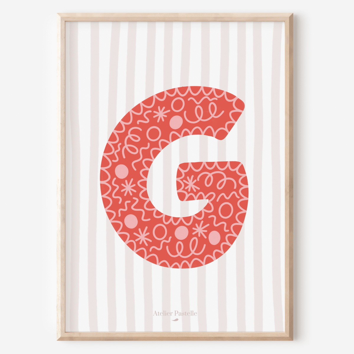 Affiche lettre G motif confettis rouge - collection Les Petites Initiales