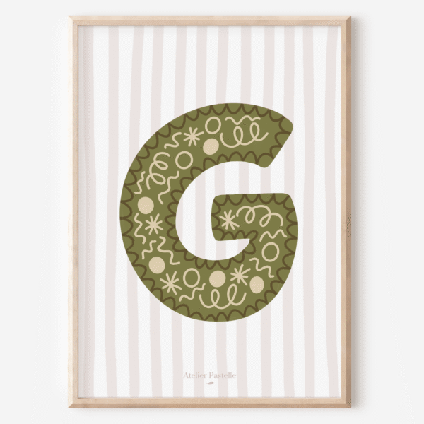Affiche lettre G motif confettis vert - collection Les Petites Initiales