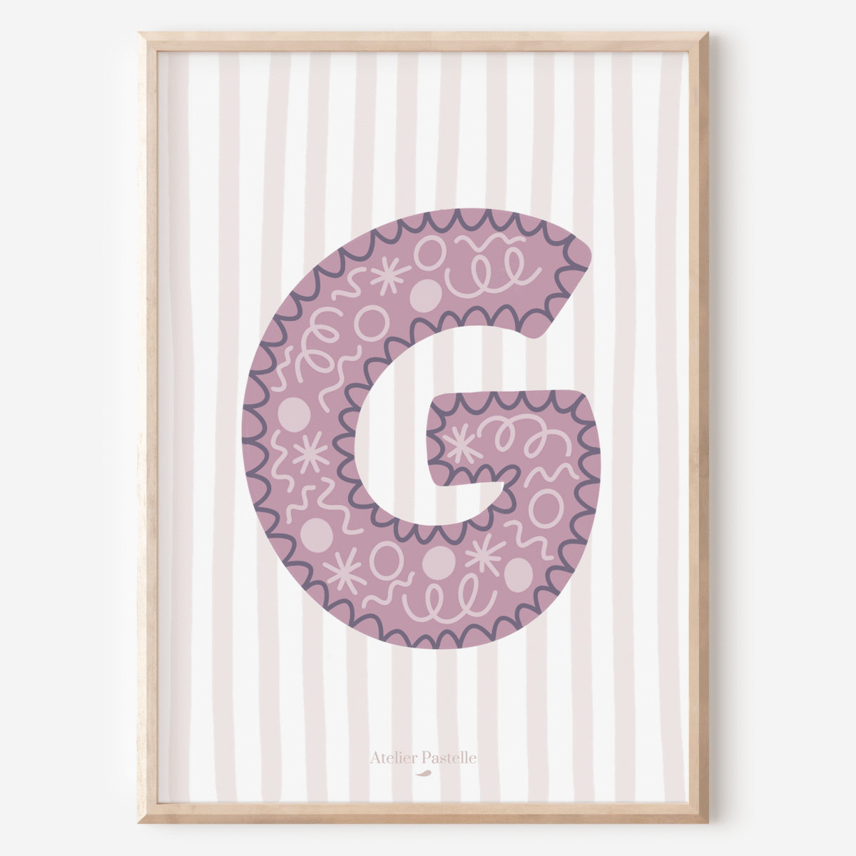 Affiche lettre G motif confettis violet - collection Les Petites Initiales