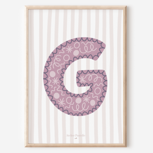 Affiche lettre G motif confettis violet - collection Les Petites Initiales