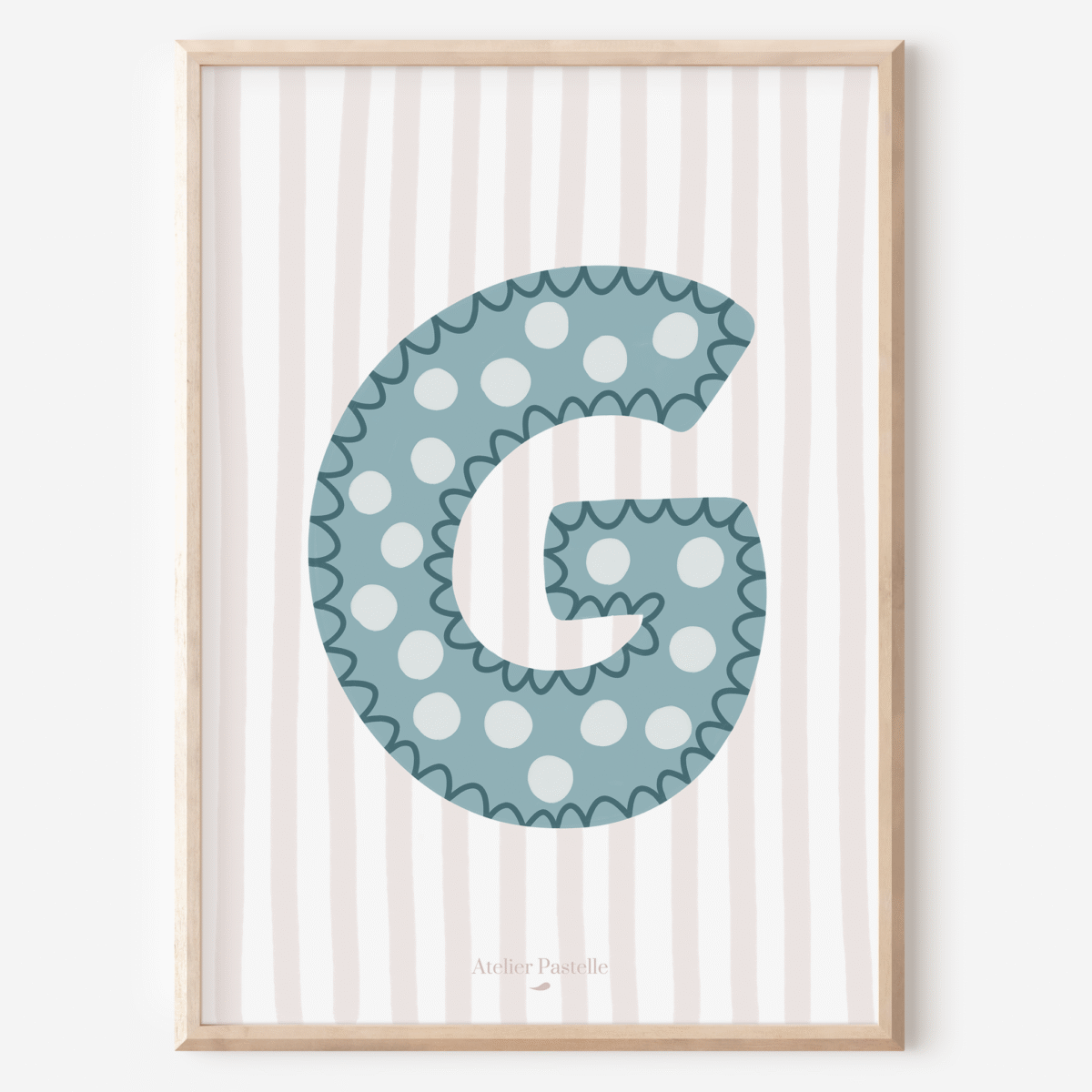 Affiche lettre G motif pois bleu clair - collection Les Petites Initiales