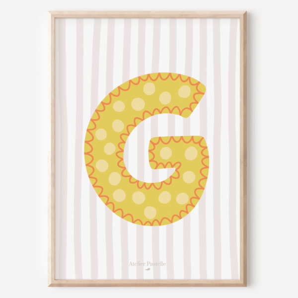 Affiche lettre G motif pois jaune - collection Les Petites Initiales