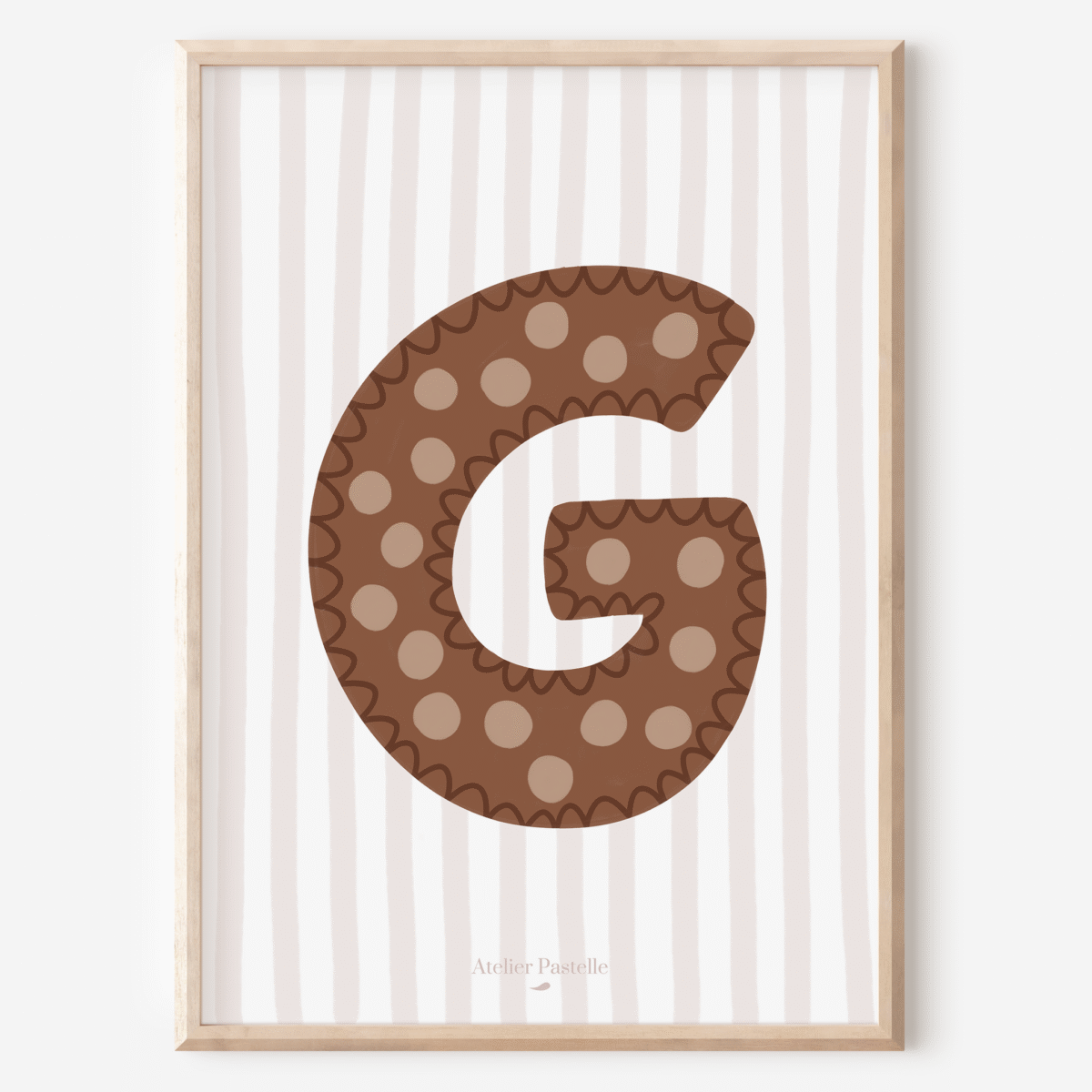 Affiche lettre G motif pois marron - collection Les Petites Initiales
