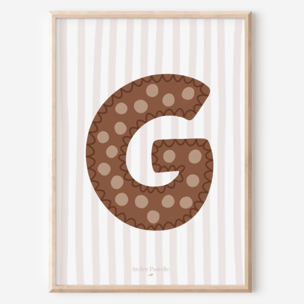 Affiche lettre G motif pois marron - collection Les Petites Initiales