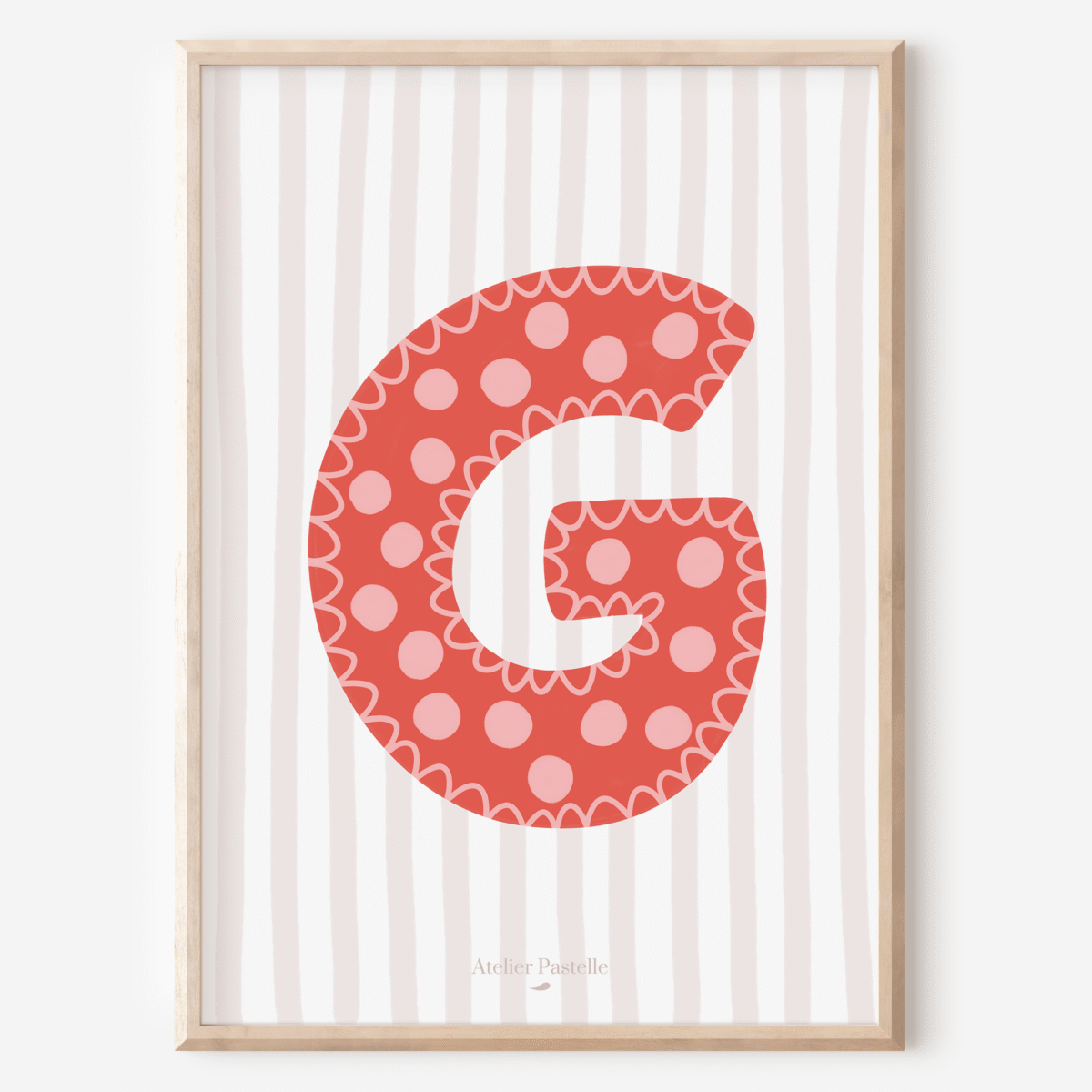 Affiche lettre G motif pois rouge - collection Les Petites Initiales