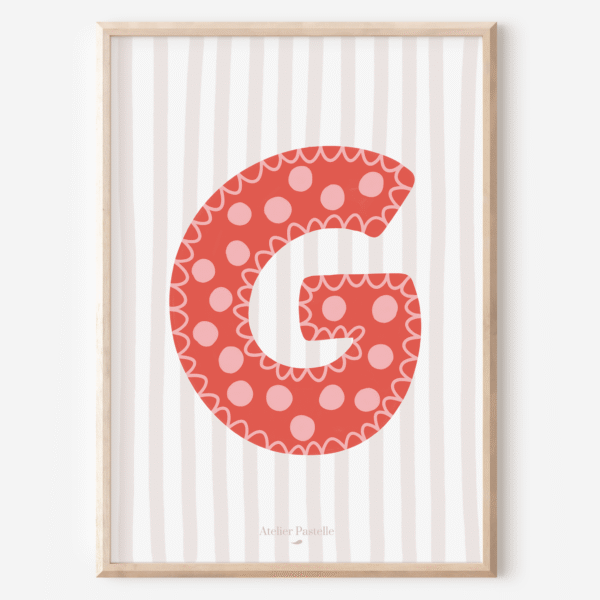 Affiche lettre G motif pois rouge - collection Les Petites Initiales