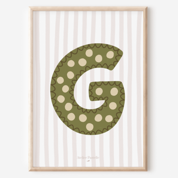 Affiche lettre G motif pois vert - collection Les Petites Initiales