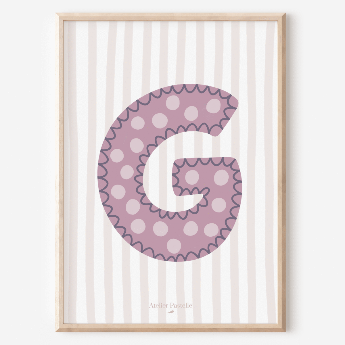 Affiche lettre G motif pois violet - collection Les Petites Initiales