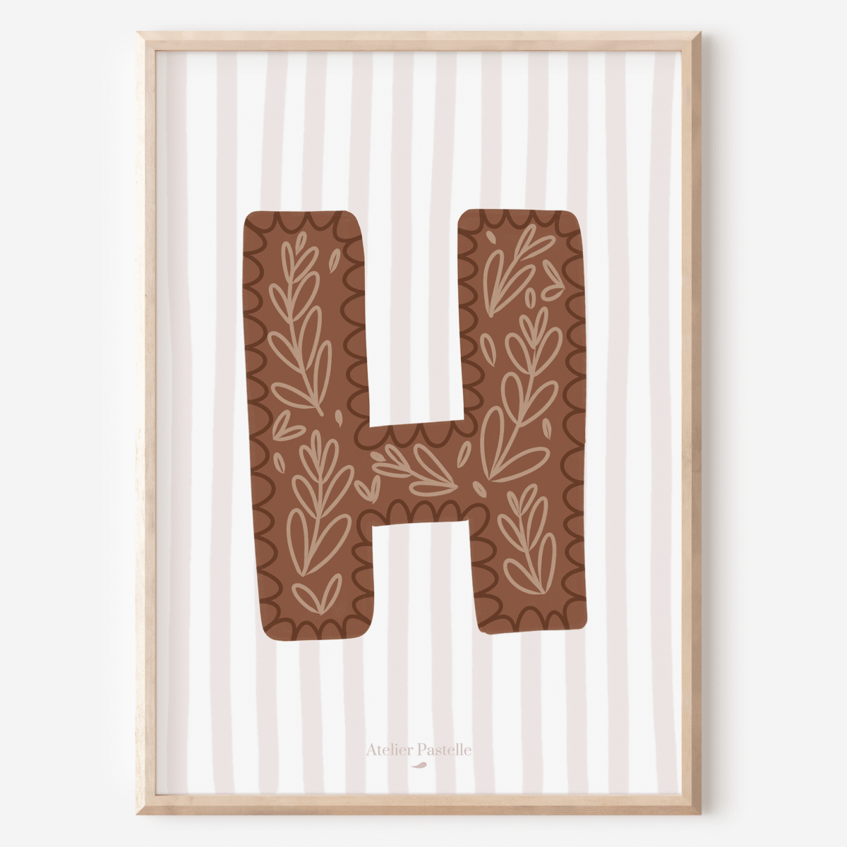 Affiche lettre H motif brindilles marron - collection Les Petites Initiales