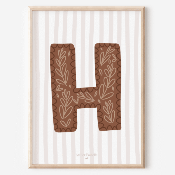Affiche lettre H motif brindilles marron - collection Les Petites Initiales