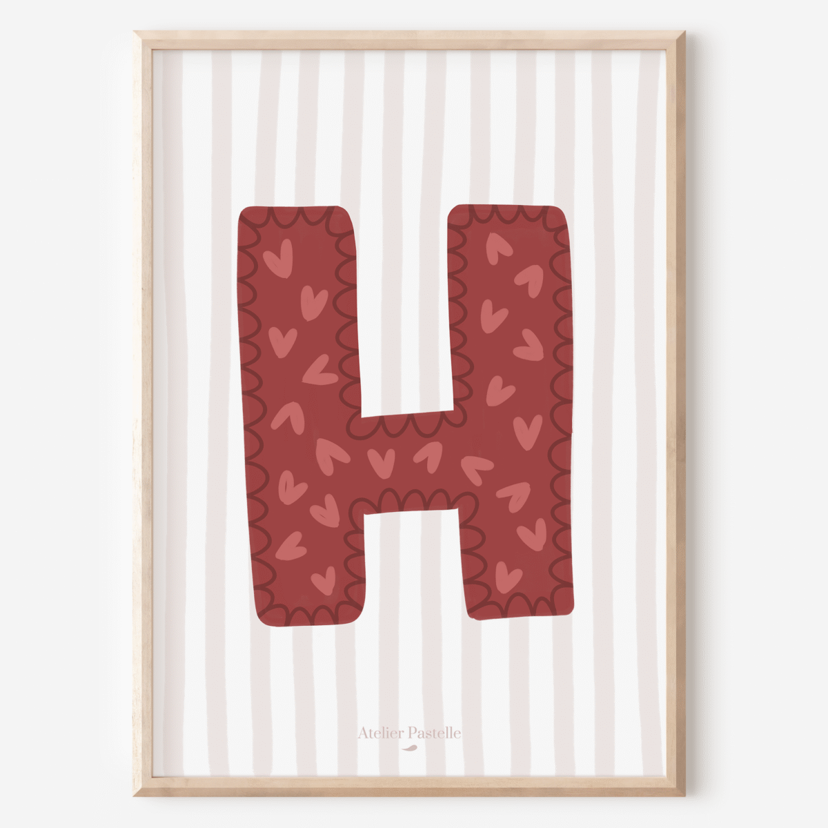 Affiche lettre H motif coeurs bordeaux - collection Les Petites Initiales