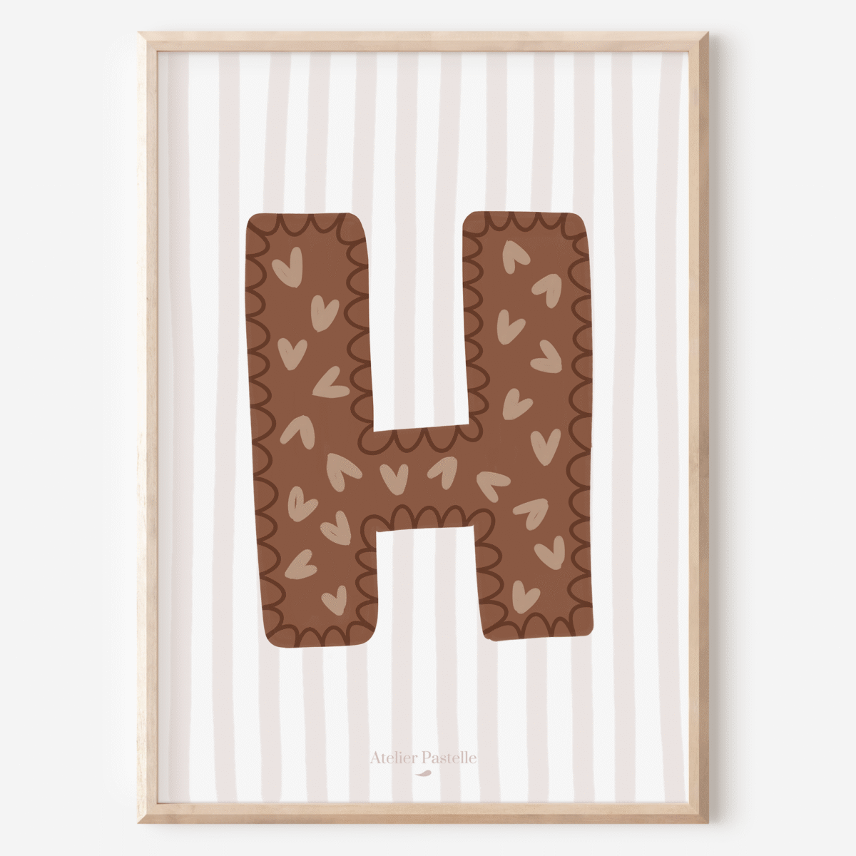 Affiche lettre H motif coeurs marron - collection Les Petites Initiales