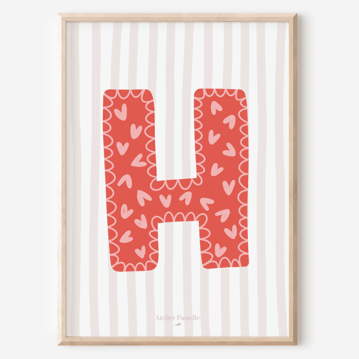 Affiche lettre H motif coeurs rouge - collection Les Petites Initiales