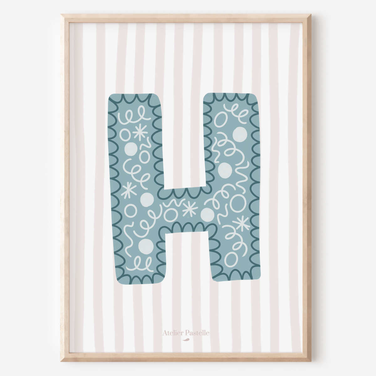 Affiche lettre H motif confettis bleu clair - collection Les Petites Initiales