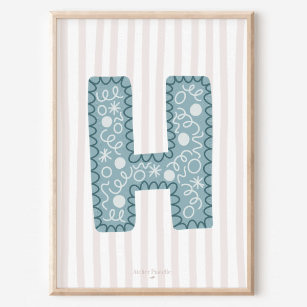 Affiche lettre H motif confettis bleu clair - collection Les Petites Initiales