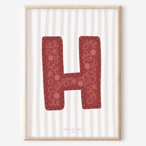 Affiche lettre H motif confettis bordeaux - collection Les Petites Initiales