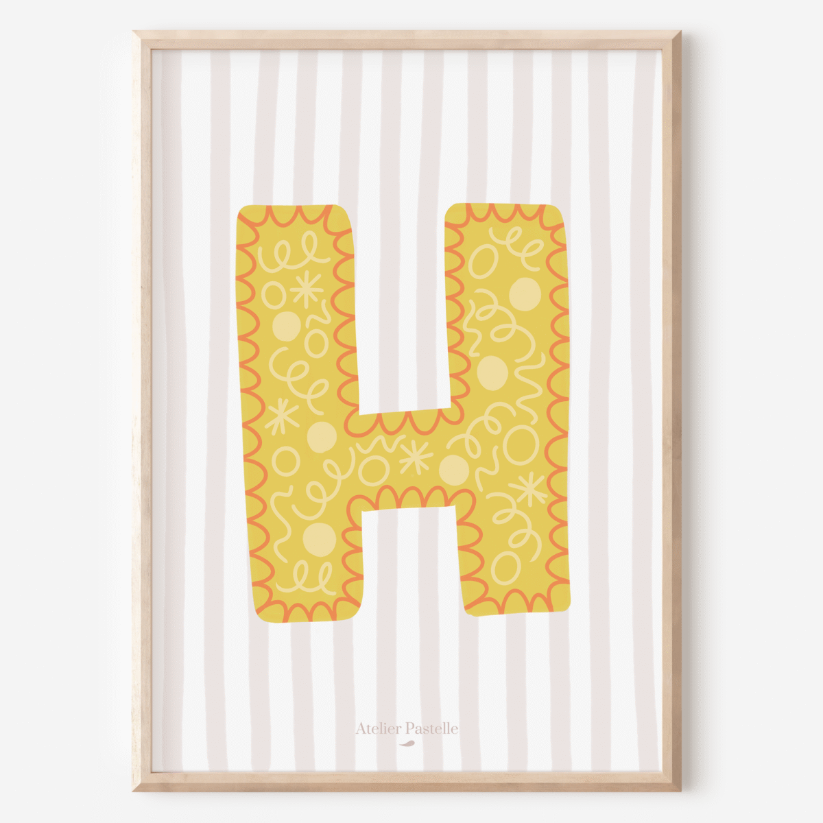 Affiche lettre H motif confettis jaune - collection Les Petites Initiales