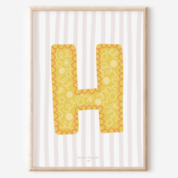 Affiche lettre H motif confettis jaune - collection Les Petites Initiales