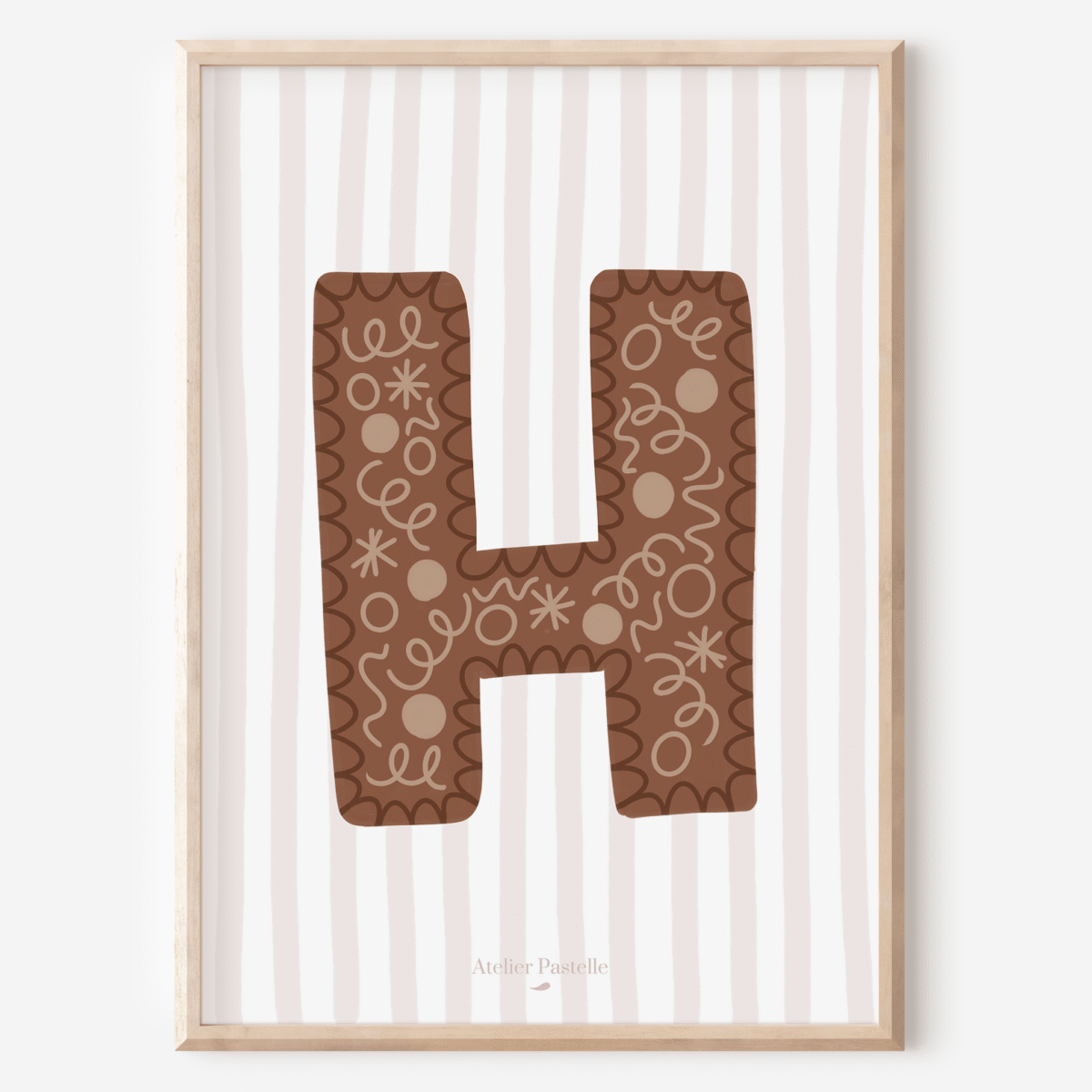 Affiche lettre H motif confettis marron - collection Les Petites Initiales