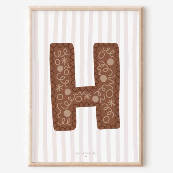Affiche lettre H motif confettis marron - collection Les Petites Initiales