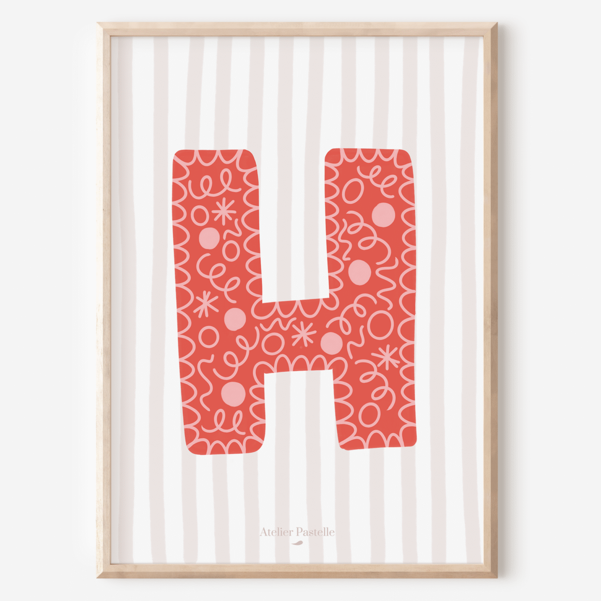 Affiche lettre H motif confettis rouge - collection Les Petites Initiales