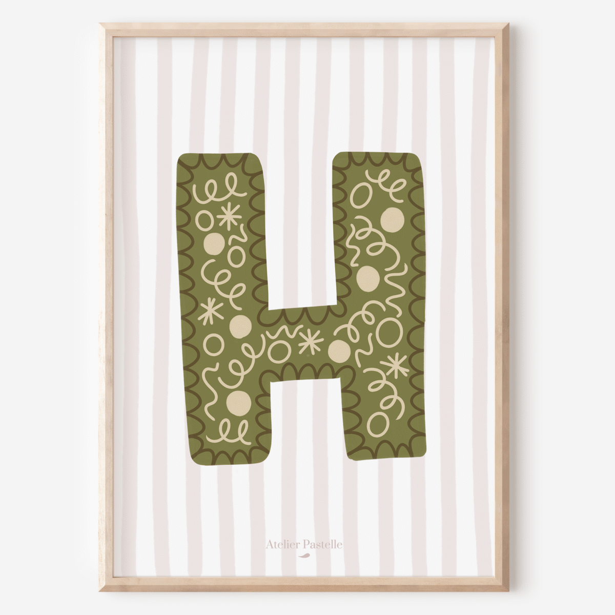 Affiche lettre H motif confettis vert - collection Les Petites Initiales