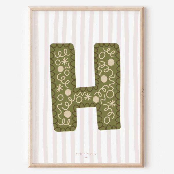Affiche lettre H motif confettis vert - collection Les Petites Initiales