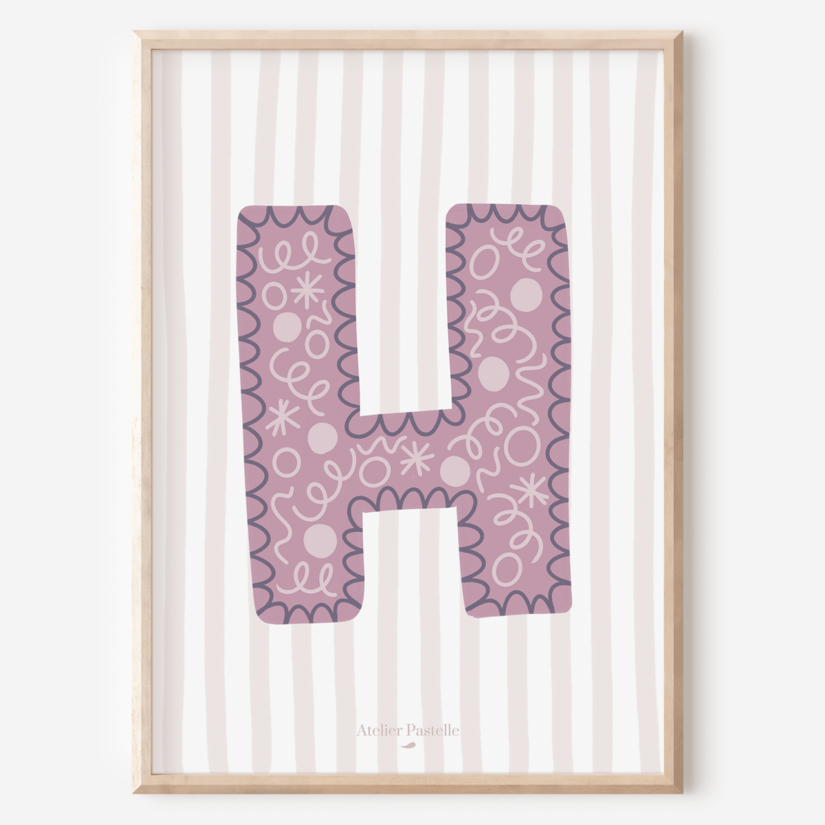 Affiche lettre H motif confettis violet - collection Les Petites Initiales
