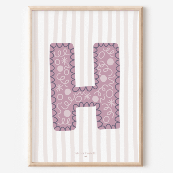 Affiche lettre H motif confettis violet - collection Les Petites Initiales