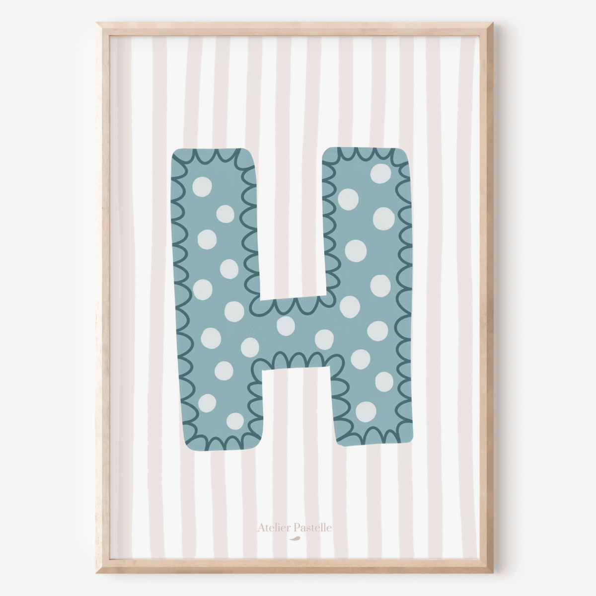 Affiche lettre H motif pois bleu clair - collection Les Petites Initiales
