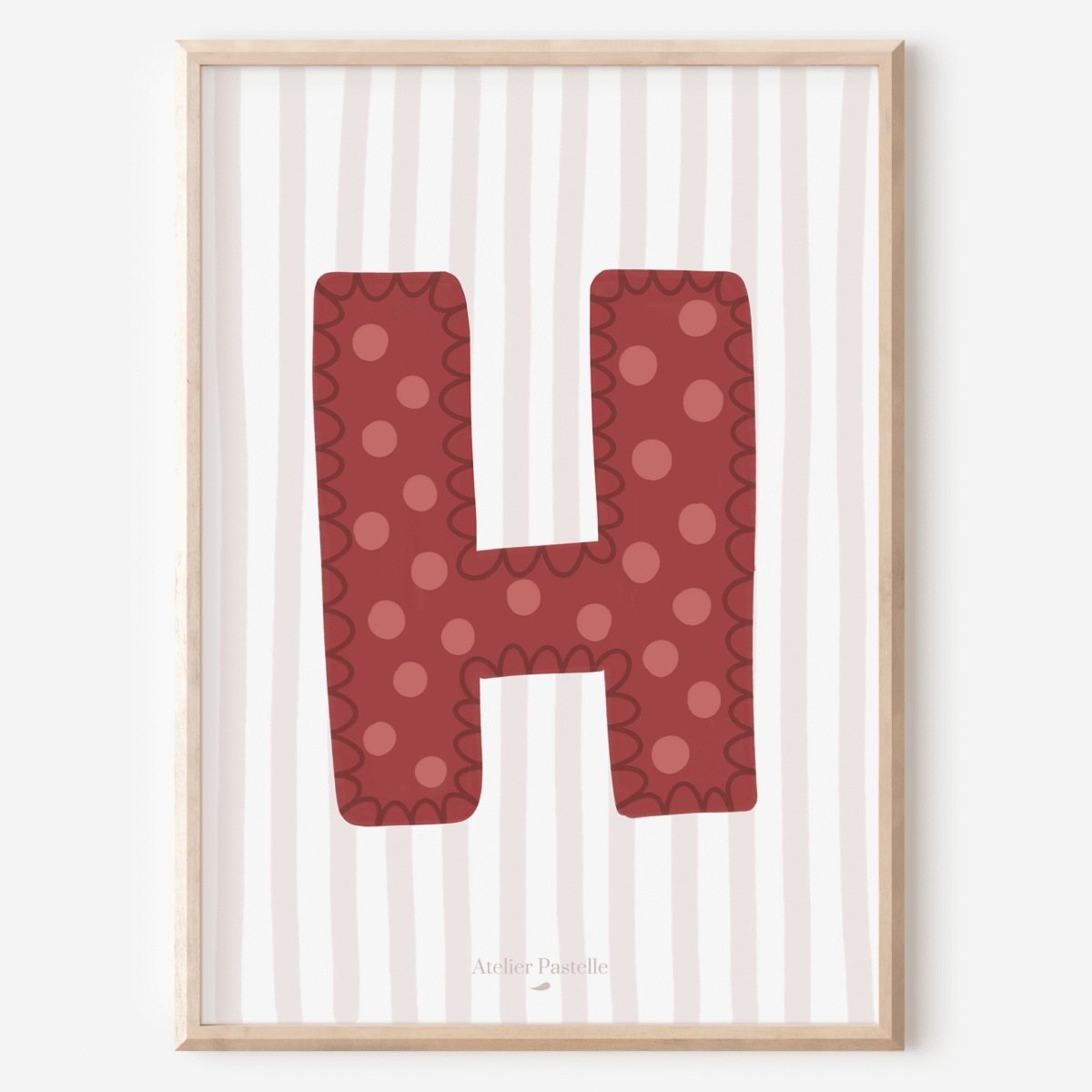 Affiche lettre H motif pois bordeaux - collection Les Petites Initiales
