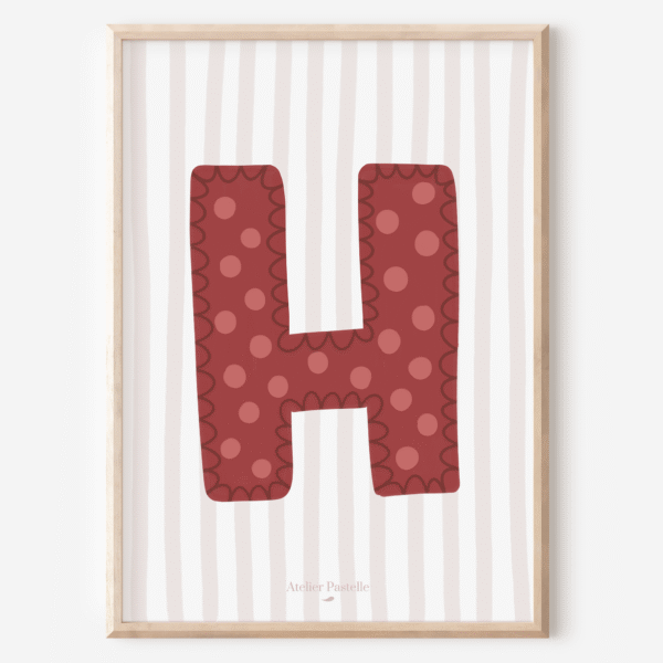 Affiche lettre H motif pois bordeaux - collection Les Petites Initiales