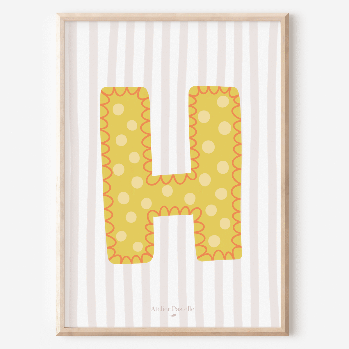 Affiche lettre H motif pois jaune - collection Les Petites Initiales