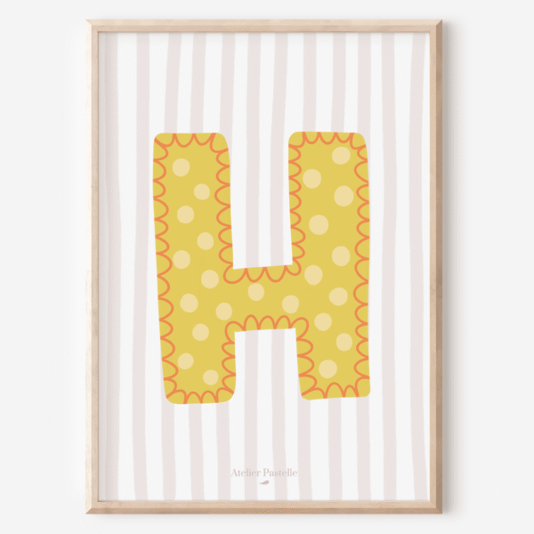 Affiche lettre H motif pois jaune - collection Les Petites Initiales