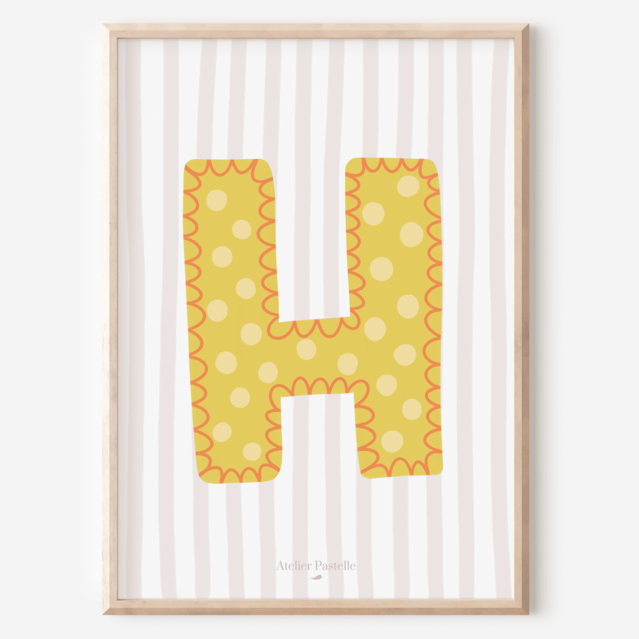 Affiche lettre H motif pois jaune - collection Les Petites Initiales