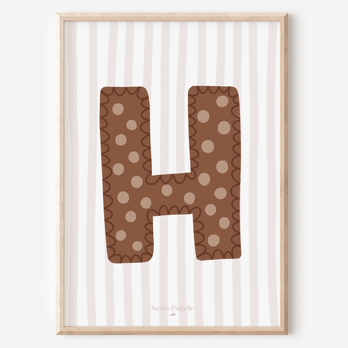 Affiche lettre H motif pois marron - collection Les Petites Initiales