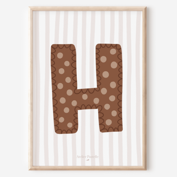 Affiche lettre H motif pois marron - collection Les Petites Initiales
