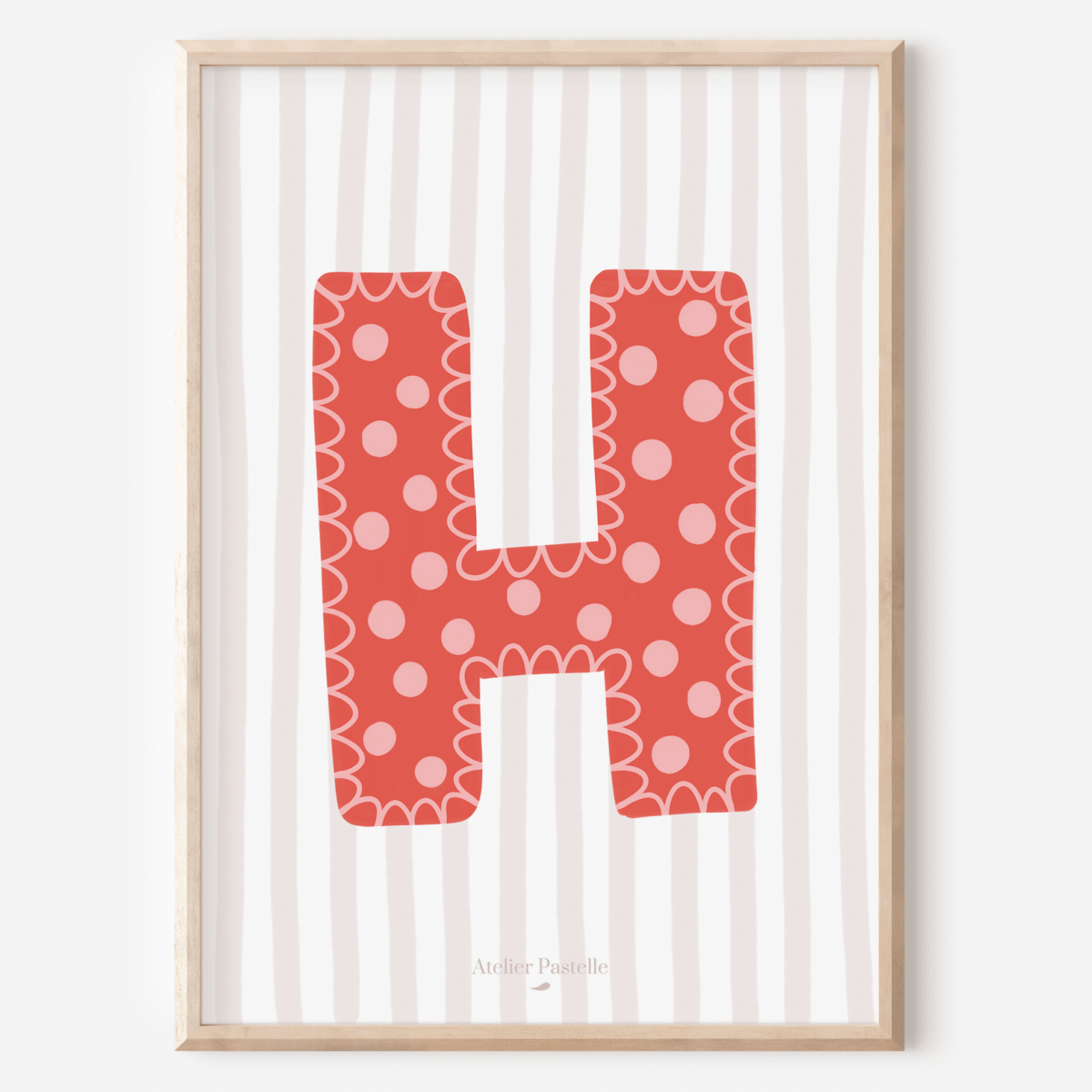 Affiche lettre H motif pois rouge - collection Les Petites Initiales