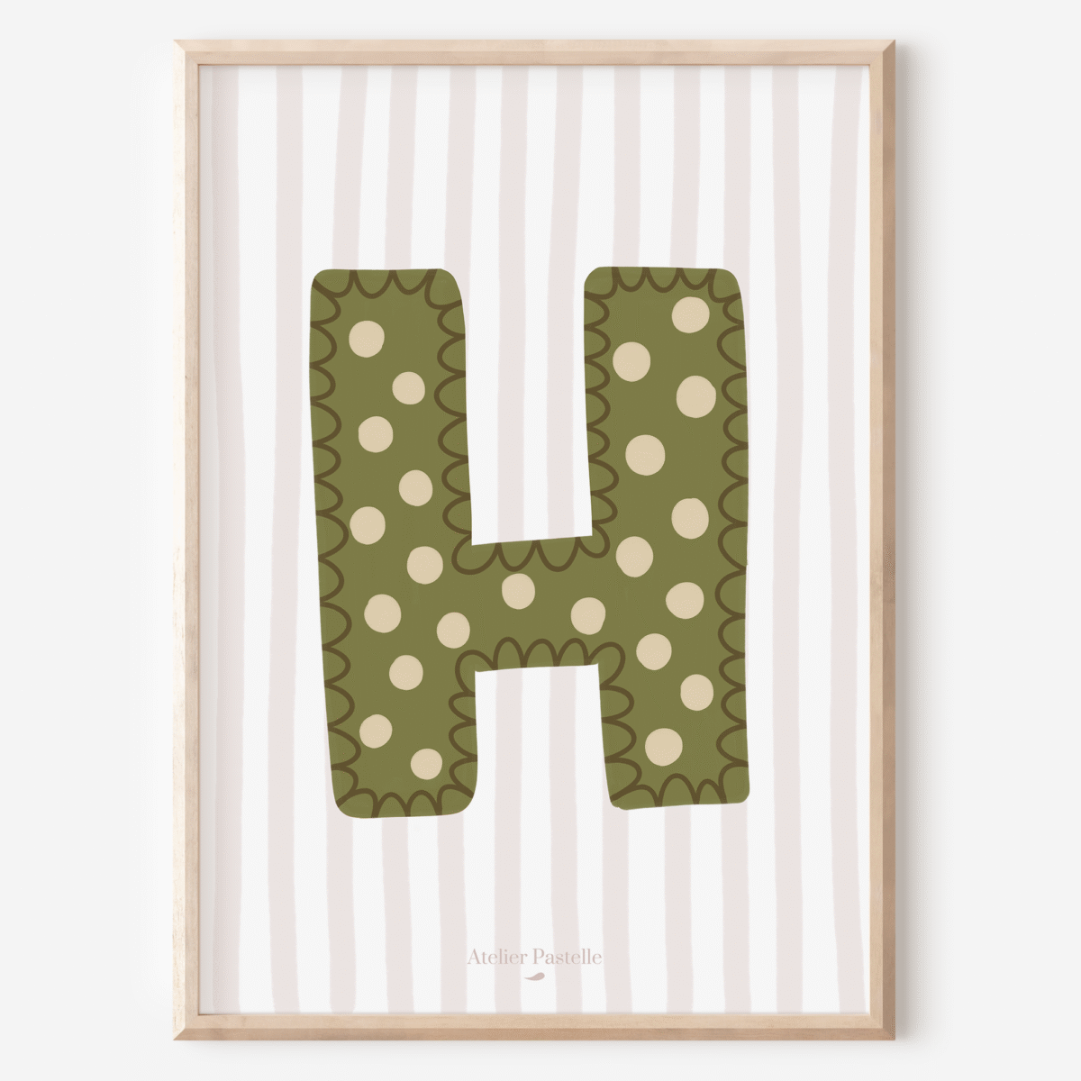 Affiche lettre H motif pois vert - collection Les Petites Initiales