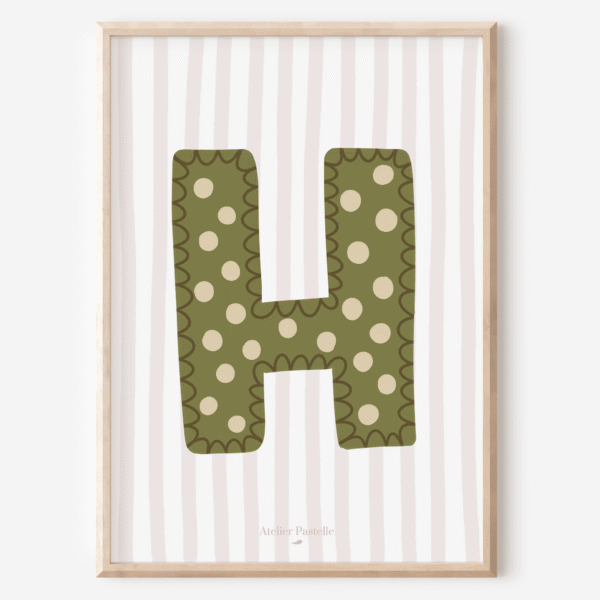 Affiche lettre H motif pois vert - collection Les Petites Initiales