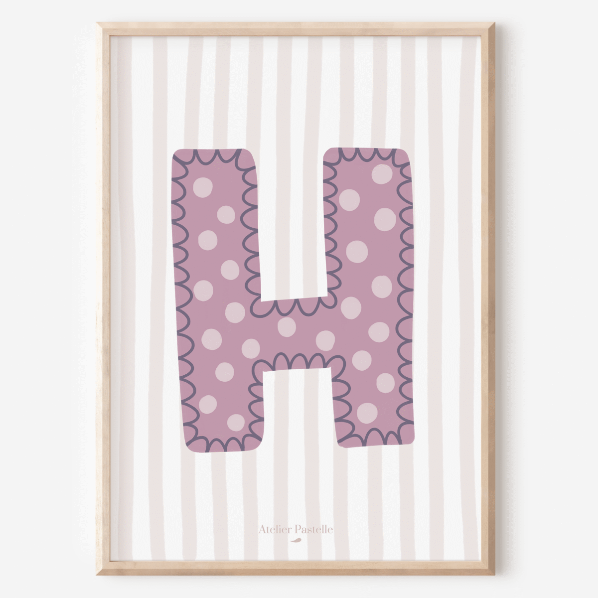 Affiche lettre H motif pois violet - collection Les Petites Initiales