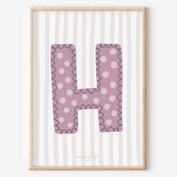 Affiche lettre H motif pois violet - collection Les Petites Initiales